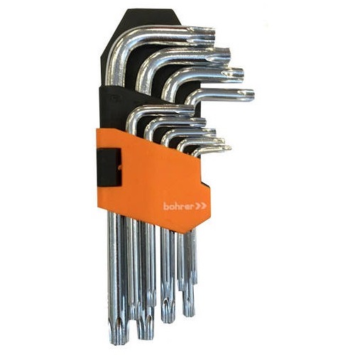 Набор ключей Bohrer шестигранных (имбусовых) TORX (T10;T15;T20;T25;T27;T30;T40;T45;T50) (9 шт.) (сталь CrV HRC 56-62)